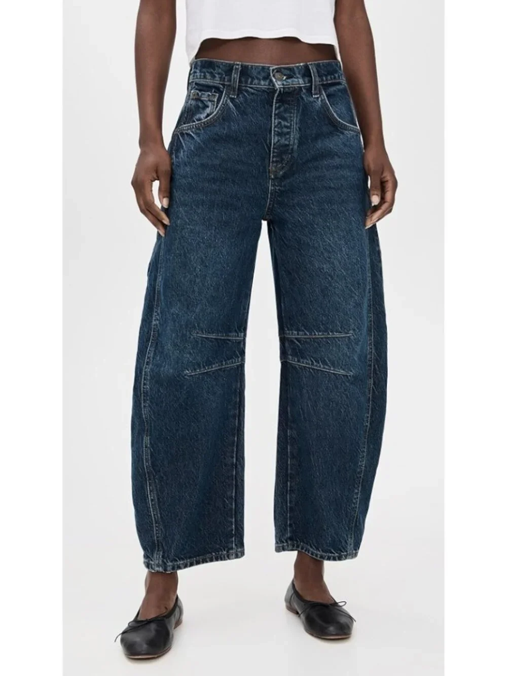 Free People Good Luck Mid Rise Barrel Jeans Deep End Mid-weight Slouchy 30 NWT